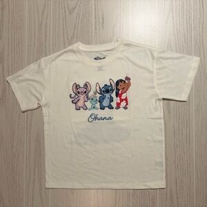 Disney Stitch Embroidered Graphic Tee Girls 14/16 Double Sided Relaxed Fit NWOT